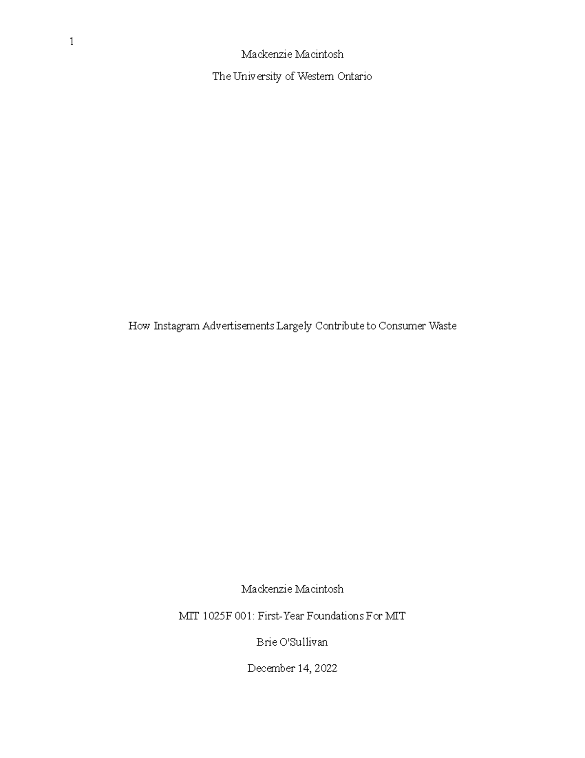 MIT 1025- Final Essay Mackenzie,2 Macintosh - The University of Western ...