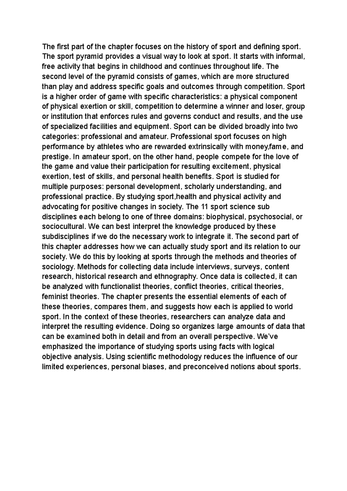 Social Issues in Sports Chp The first part of the chapter focuses on