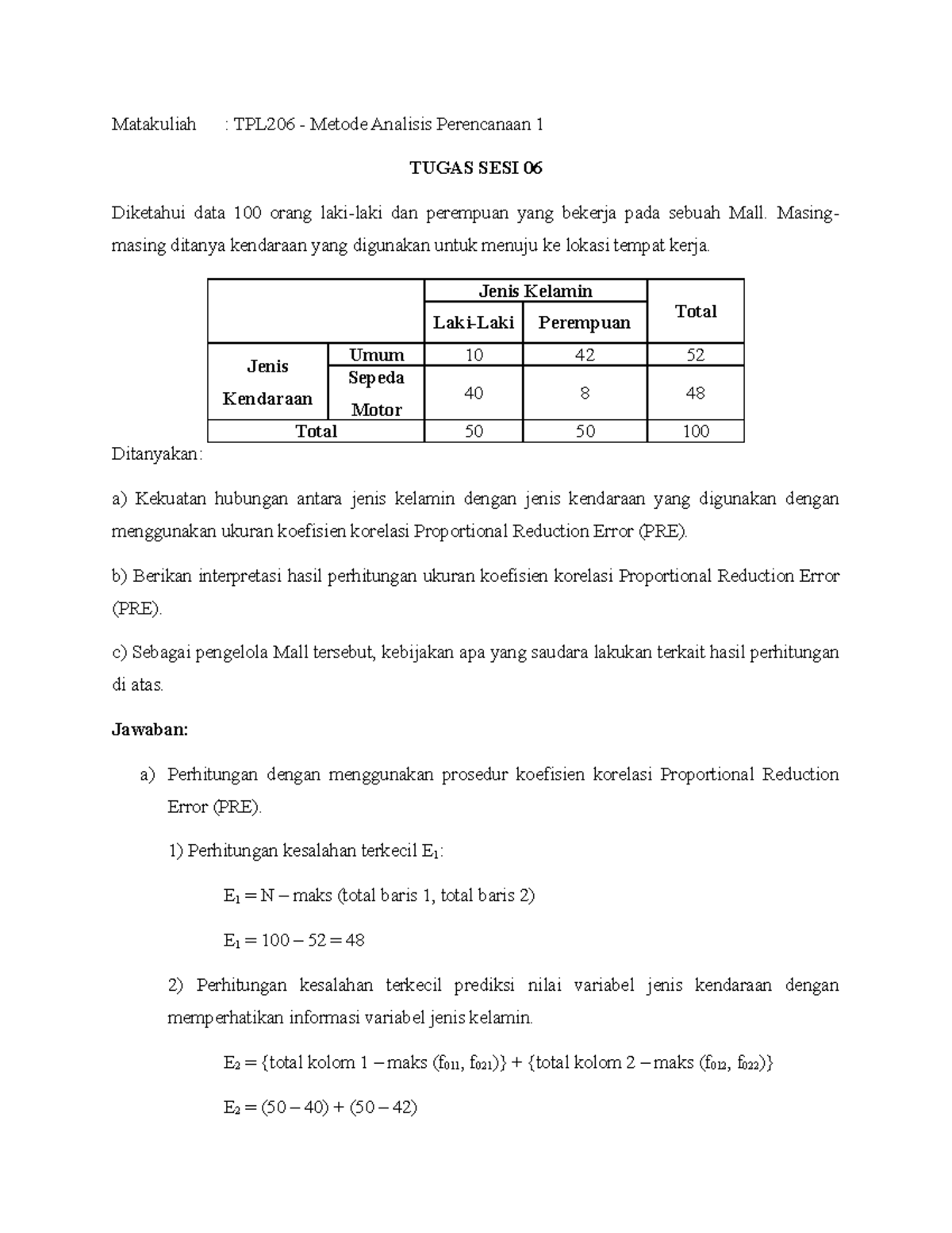 Contoh Soal Koefisien Korelasi Proportional Reduction Error (PRE ...