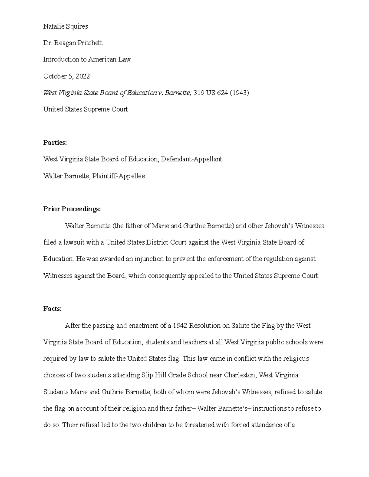 case brief west virginia v Dr. Reagan Pritchett Introduction