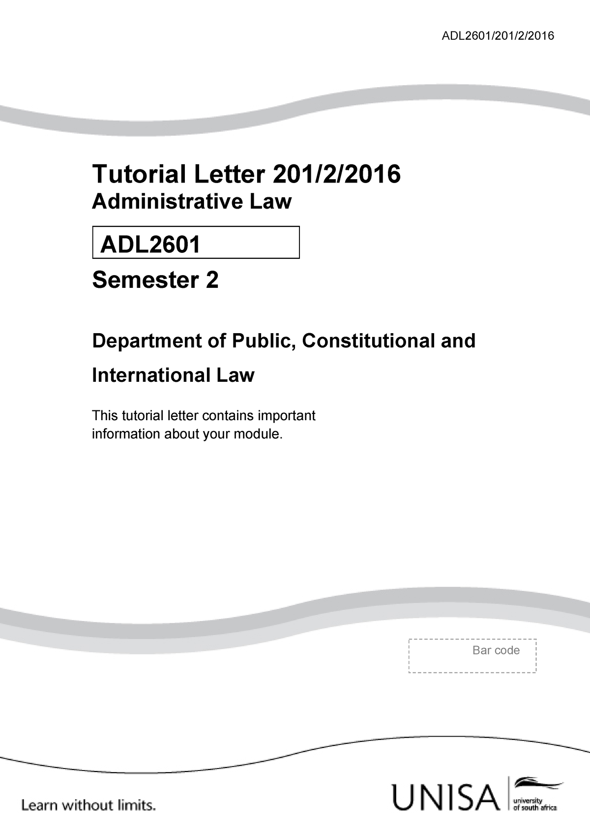 Adl2601 201 2016 2 E - ADL2601/201/2 / Tutorial Letter 201/2 ...