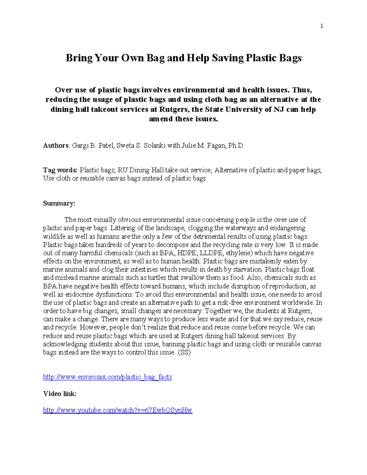 Rutgerslib42560 PDF1 Bring Your Own Bag and Help Saving Plastic Bags Over use of plastic