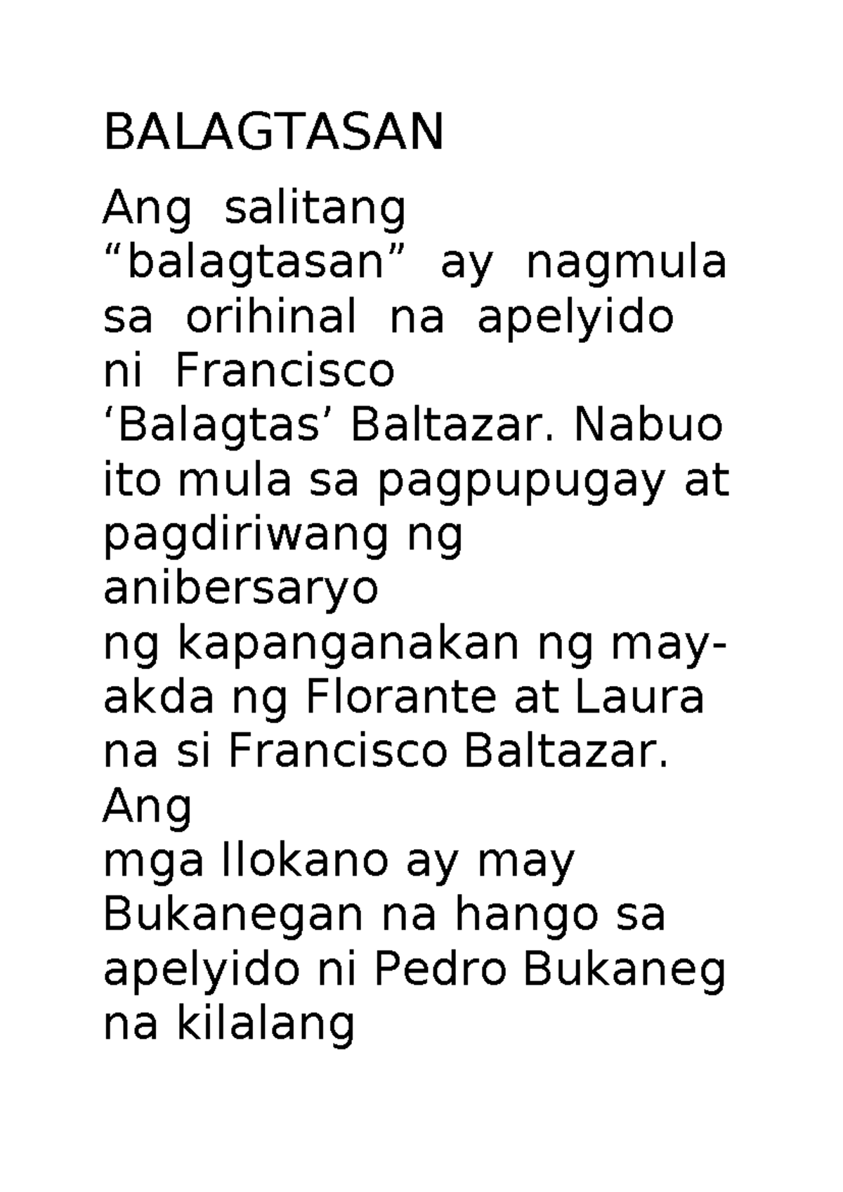 Balagtasan - BALAGTASAN Ang salitang “balagtasan” ay nagmula sa ...