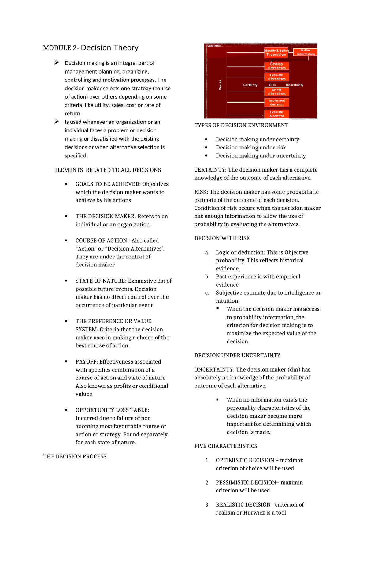 Module 1-OR ( Decision Theory) - MODULE 2- Decision Theory Decision ...