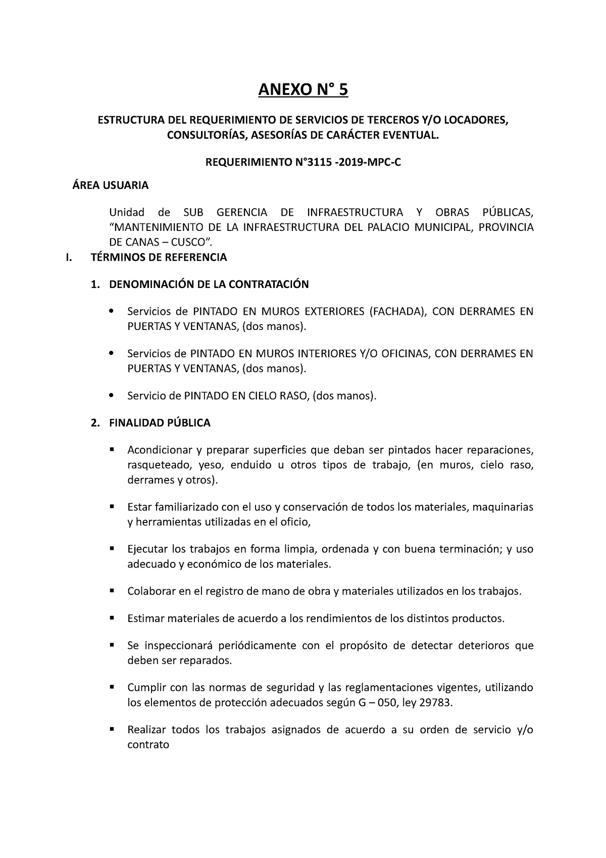 Anexo Serviciosvicios Anexo N° 5 Estructura Del Requerimiento De Servicios De Terceros Yo 2012