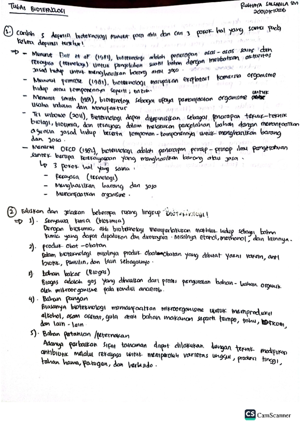 Bio Task Biotechnology Basic Biology Camscanner Camscanner Studocu