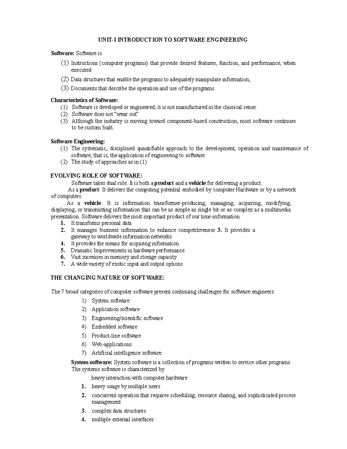 Software 2 - UNIT-I INTRODUCTION TO SOFTWARE ENGINEERING Software ...