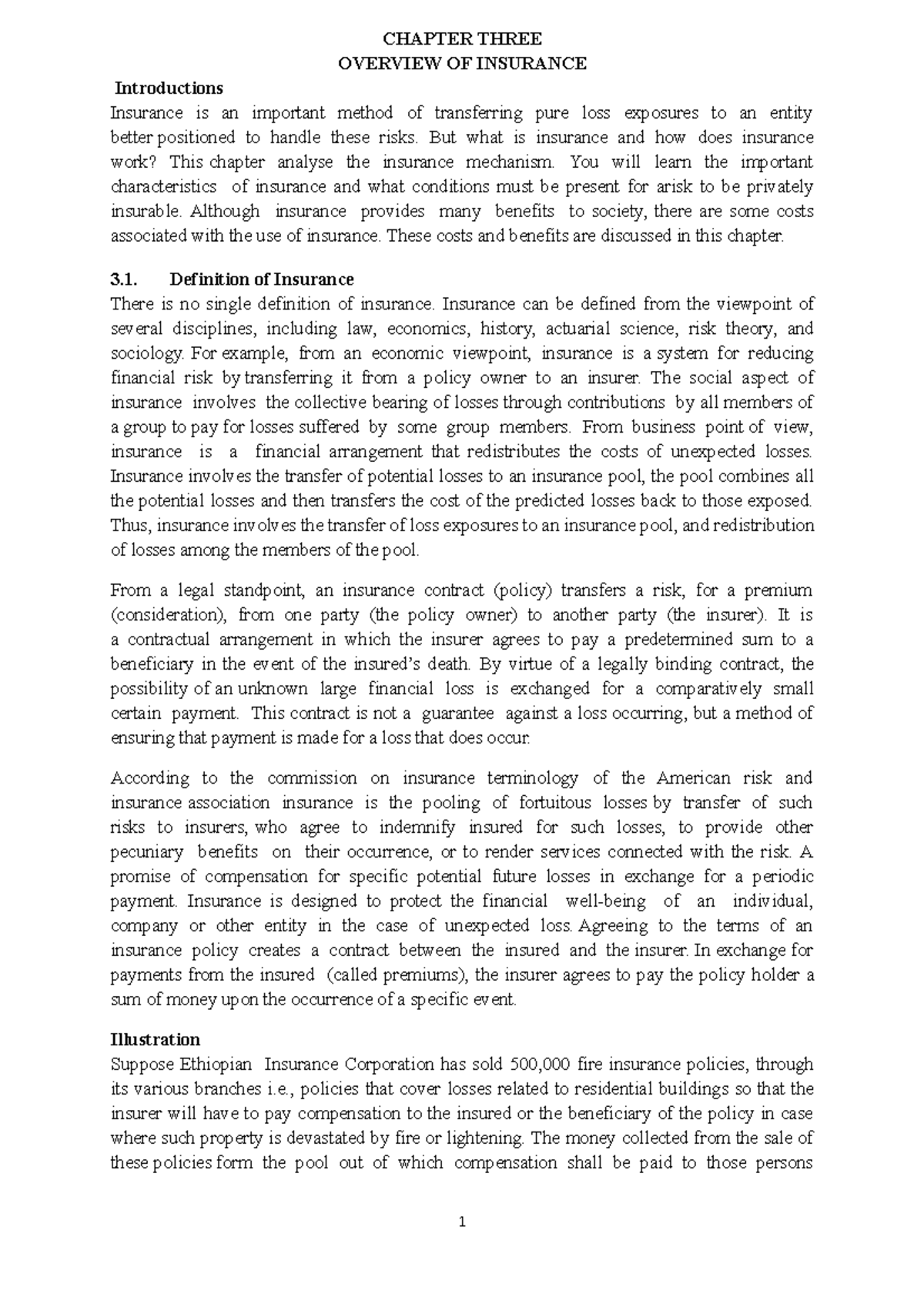 Risk Management Chapter Three - CHAPTER THREE OVERVIEW OF INSURANCE ...