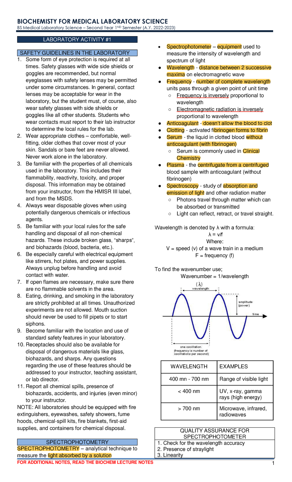 Biochem lab prelims trans - BS Medical Laboratory Science – Second Year ...
