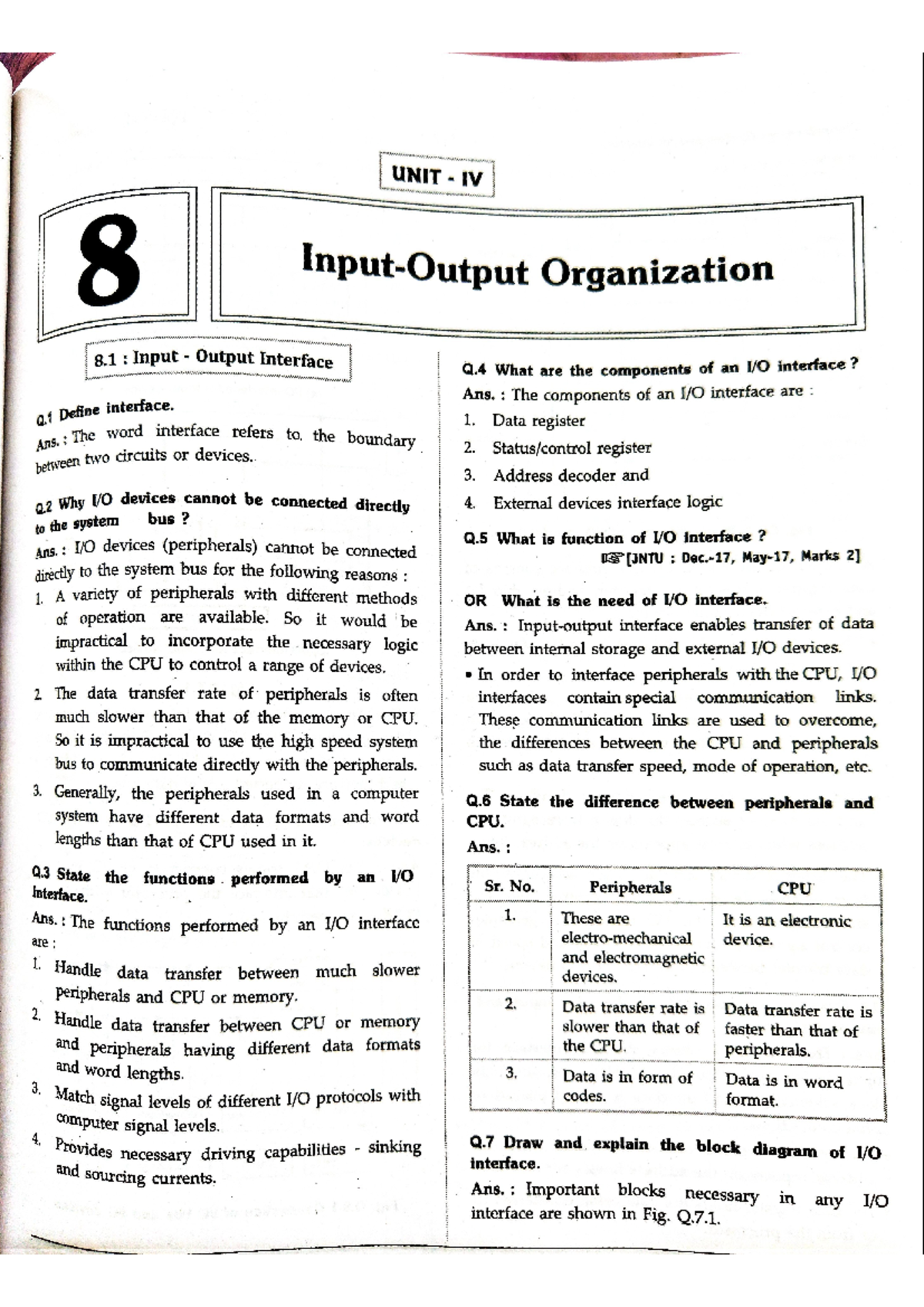 4 coa - UNIT IV 8 Organization 8 : Input Output Interface Q What are ...