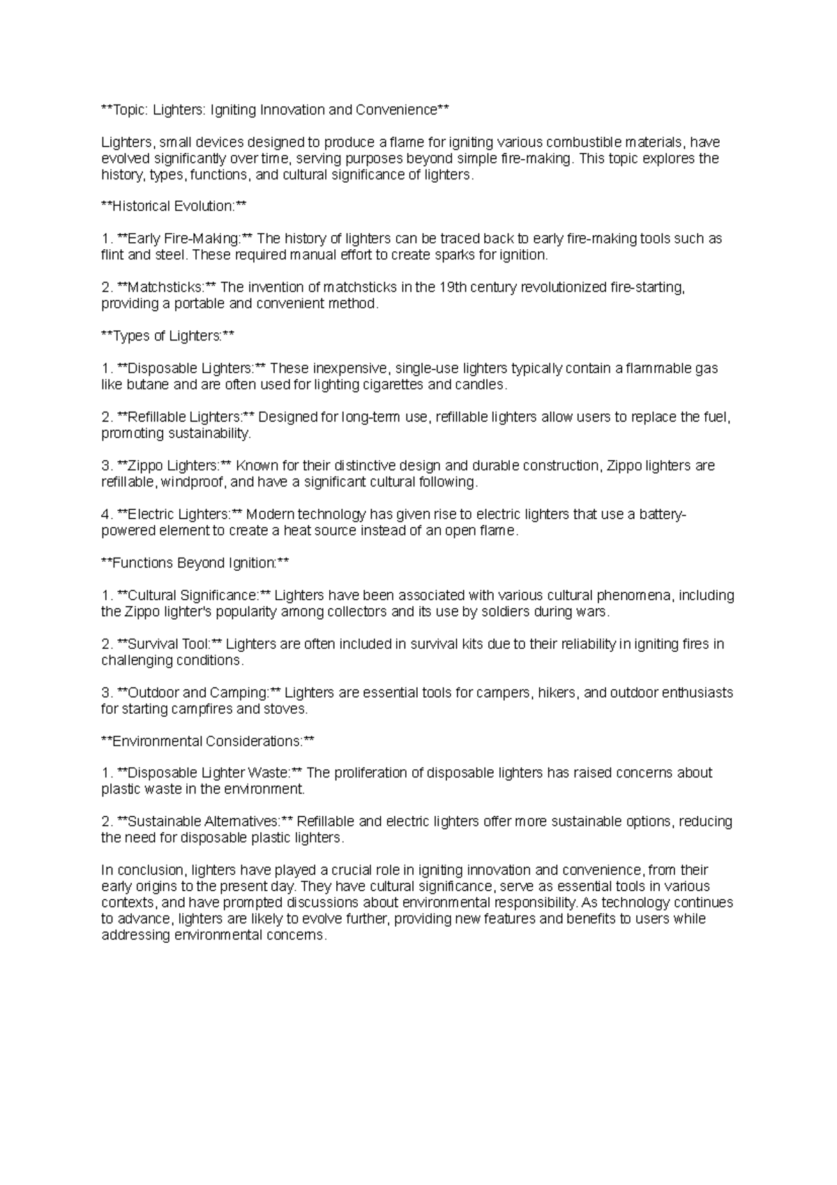 Codes 342906768 - Cheatsheet - Topic: Lighters: Igniting Innovation and ...