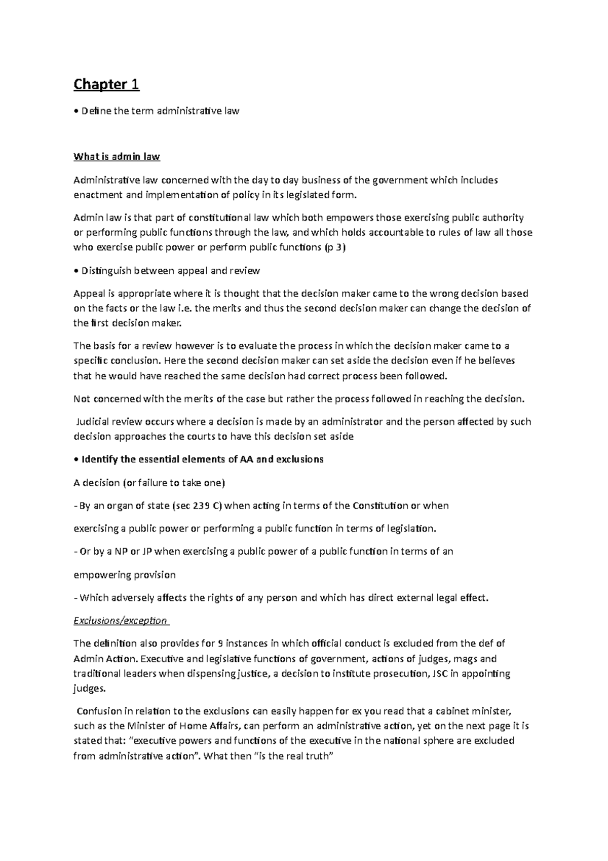 Chapter 1 Notes for administration law - ADL2601 - Unisa - Studocu