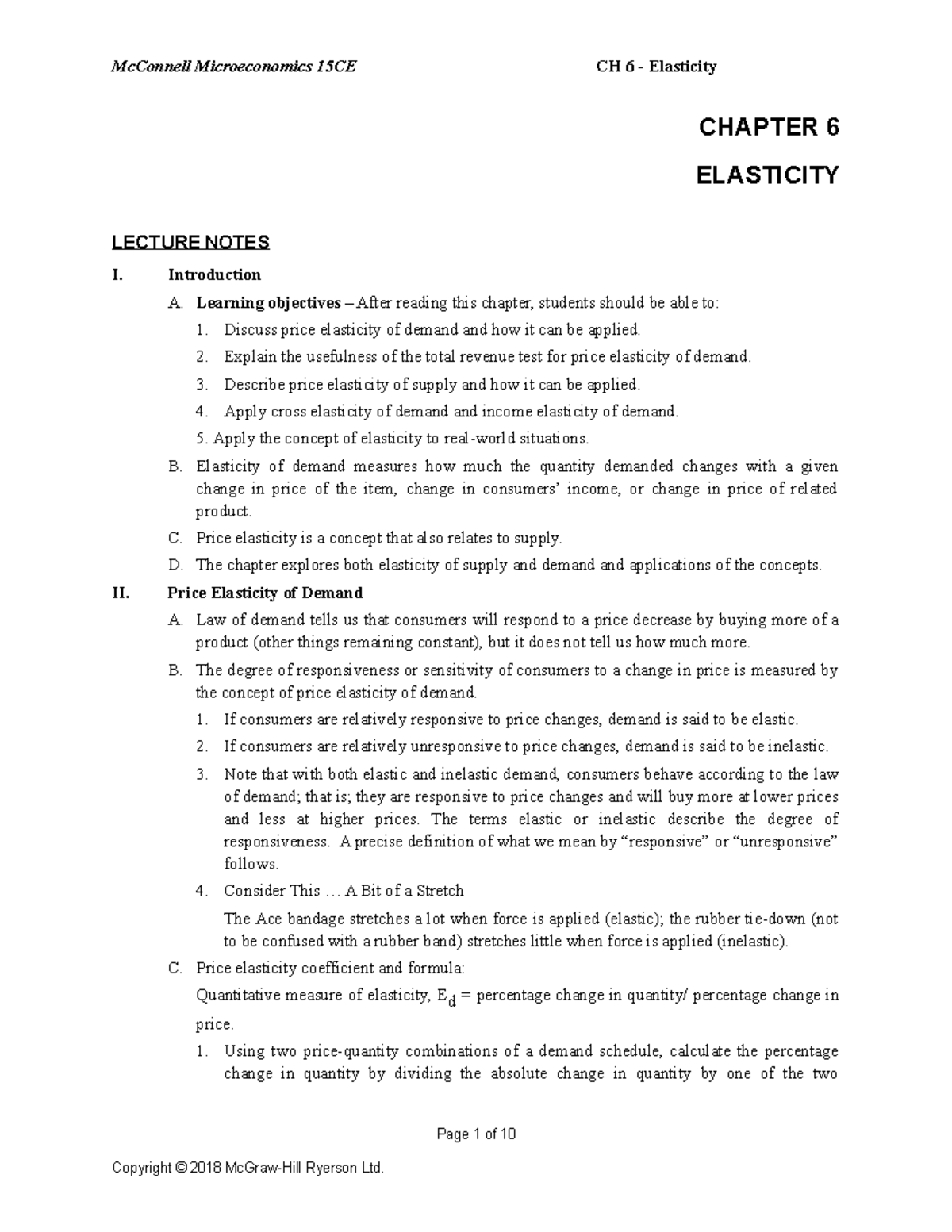 Lecture Notes Mc Connell 15CE IM Micro Ch06 - CHAPTER 6 ELASTICITY ...