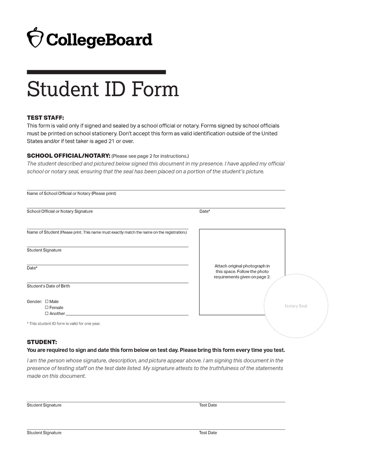 21 22 SAT Student ID Form Student ID Form TEST STAFF This Form Is 