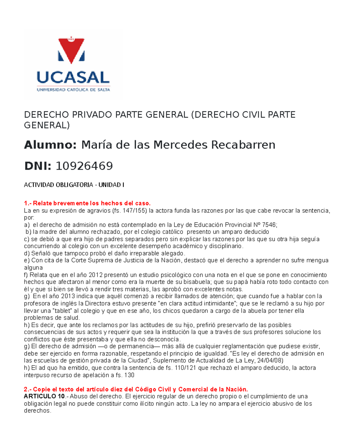 Trabajo Practico Numero Ucasal Derecho Civil Parte General - DERECHO ...