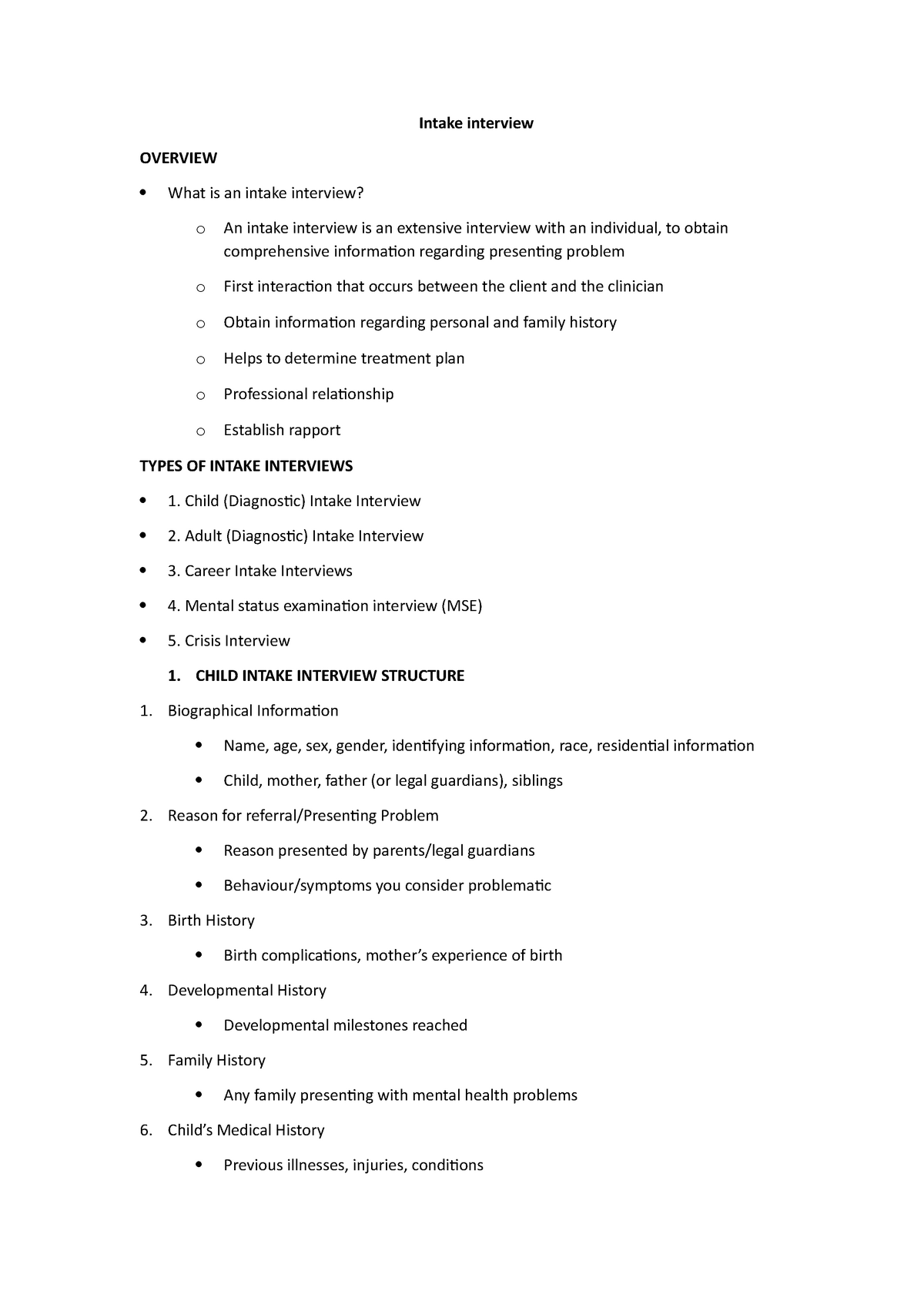 Intake Interview Intake Interview Overview What Is An Intake Interview O An Intake Interview 