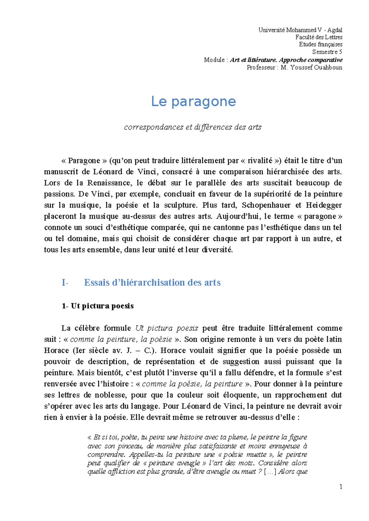 Le paragone - Littérature comparée - Université Mohammed V - Agdal ...