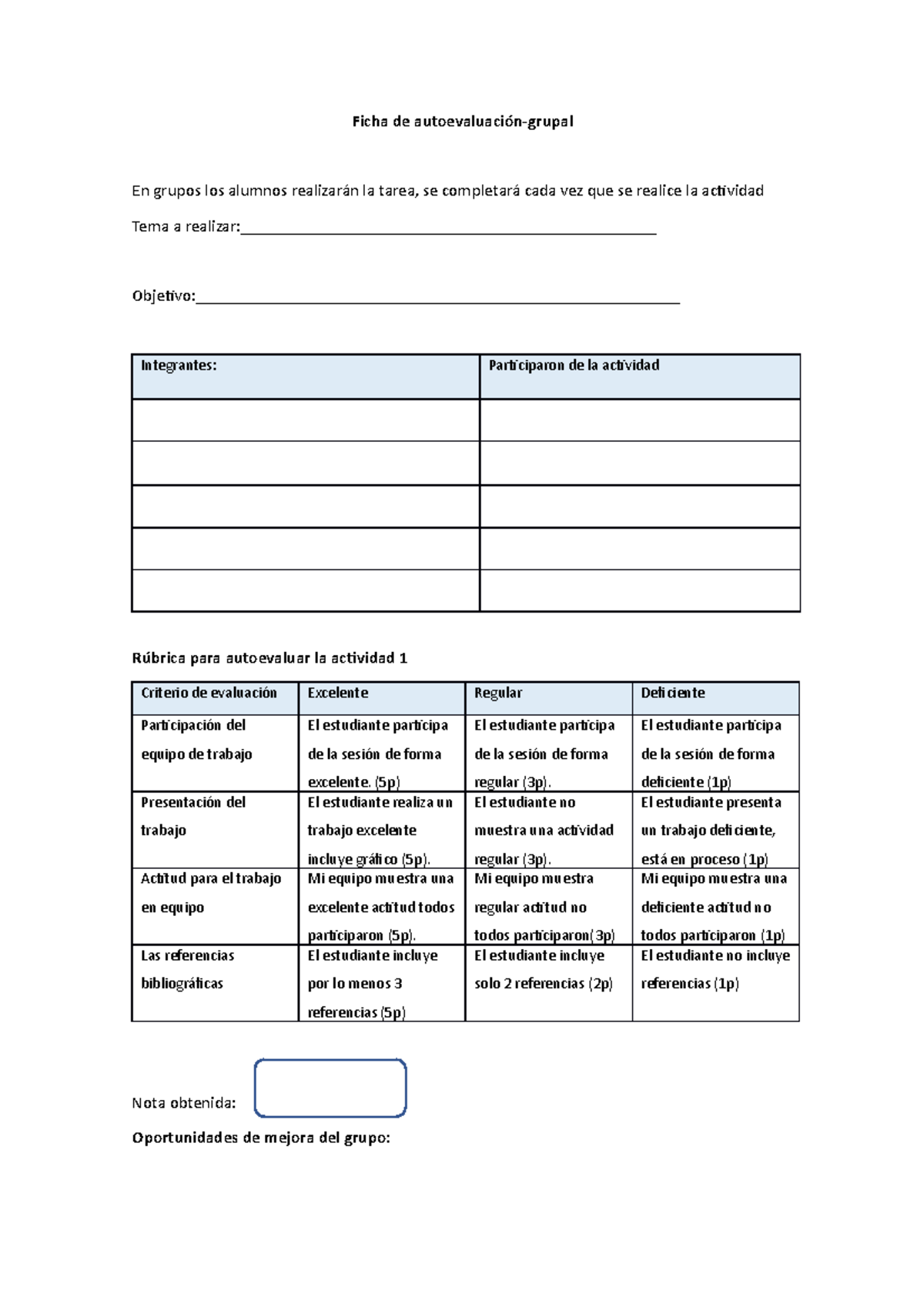 Ficha De Autoevaluación - Ficha De Autoevaluación-grupal En Grupos Los ...