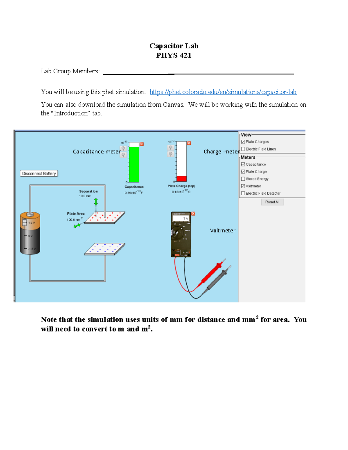 Capacitor Lab This lab shows how Capacitance, Charge, and Voltage are