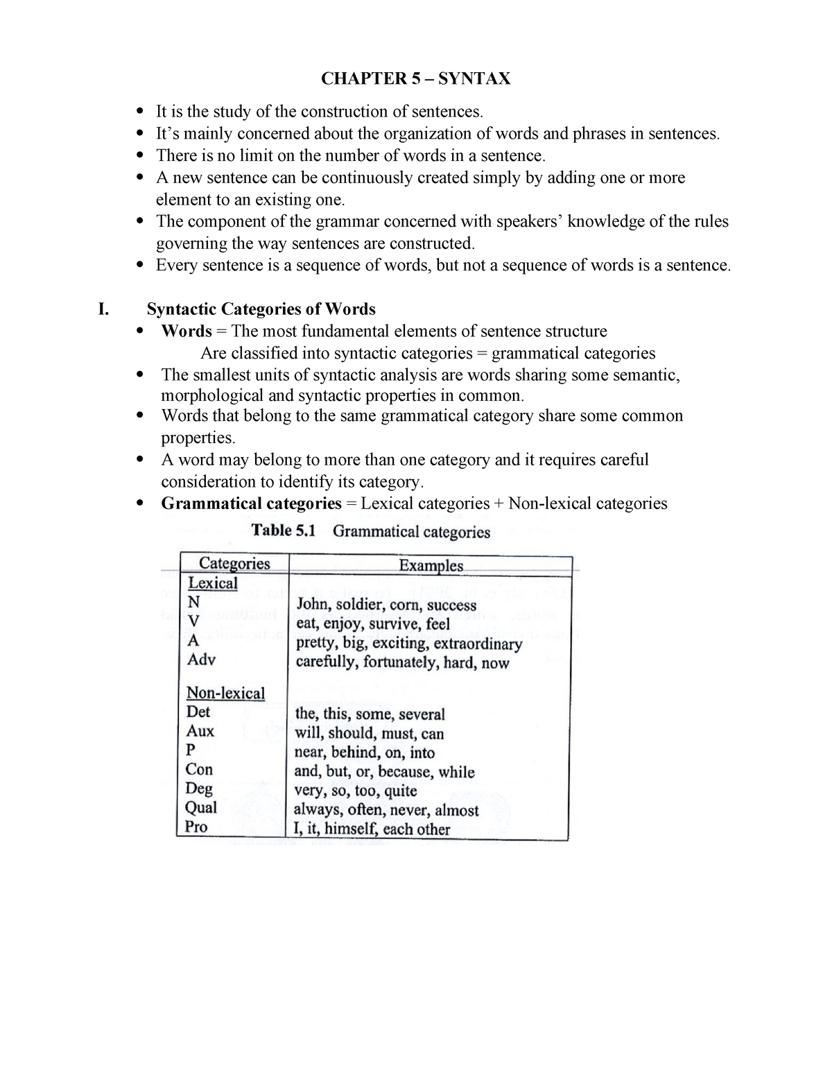 Chapter 5 - Syntax Brief - CHAPTER 5 – SYNTAX It Is The Study Of The ...