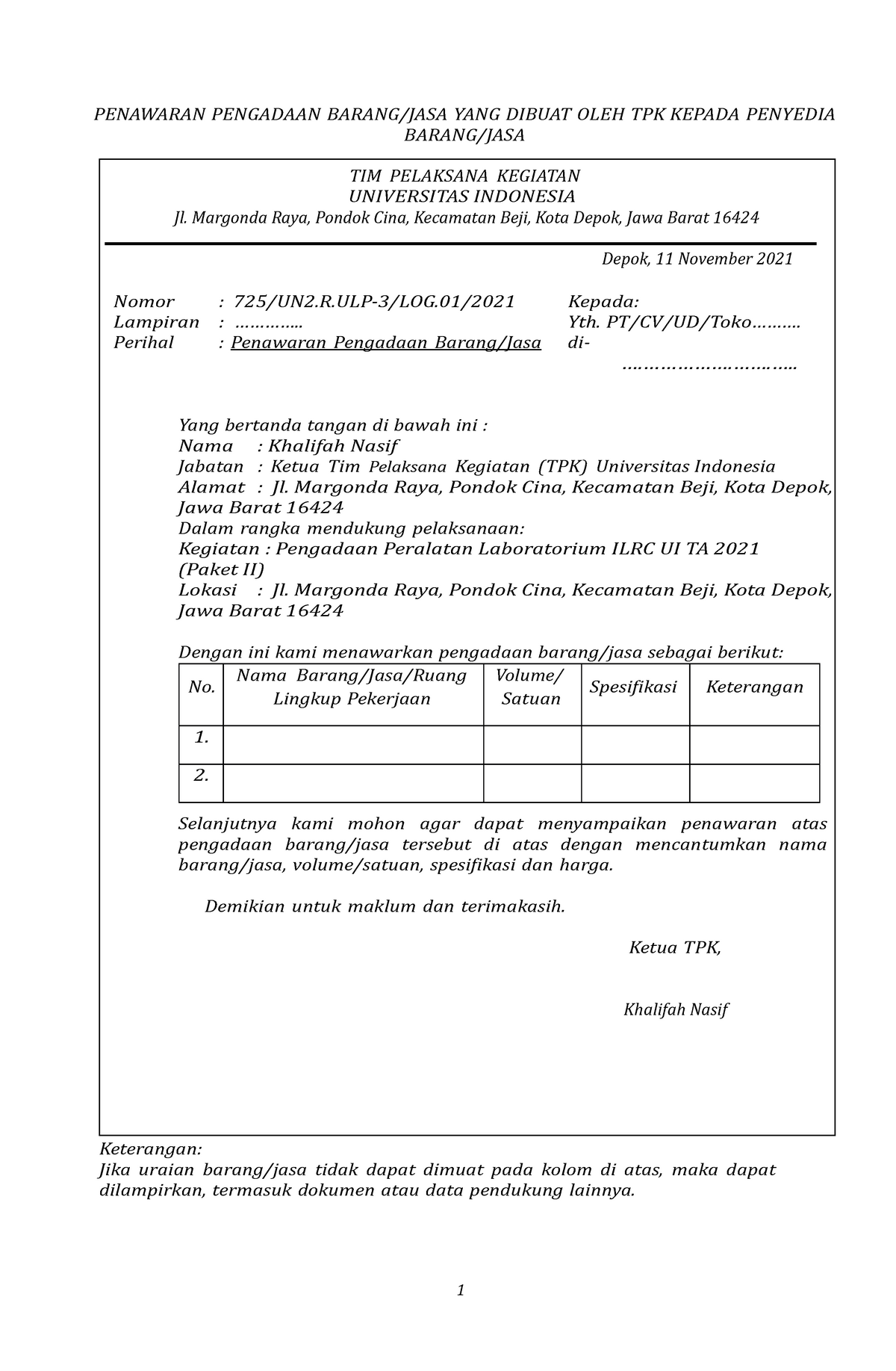 Contoh Dokumen Penawaran Pengadaan Barang Dokumen Pil 4443