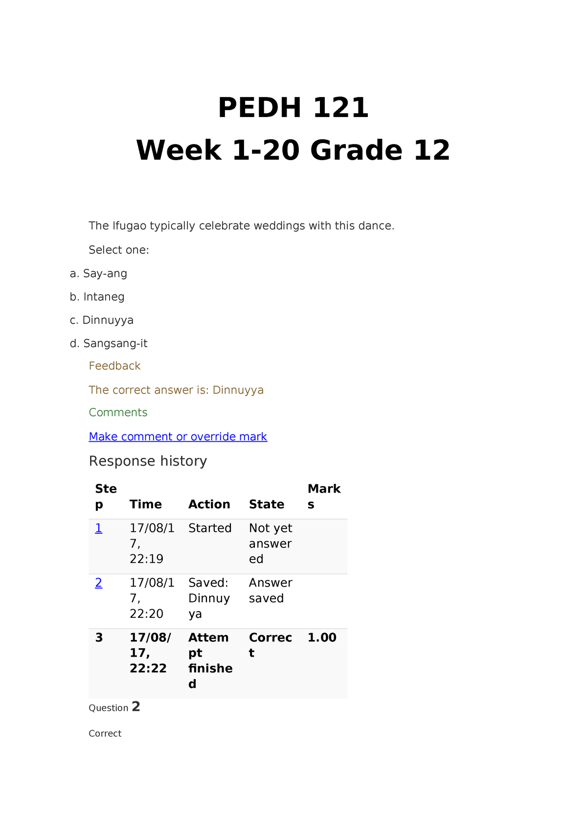 Grade 12 PEDH 121 Week 1 20 - PEDH 121 Week 1-20 Grade 12 The Ifugao ...