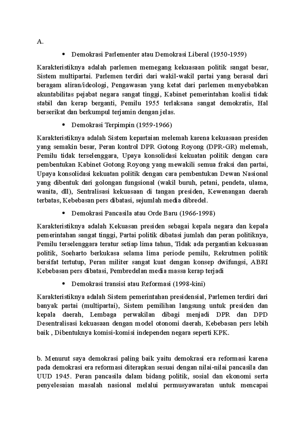 Catatan - A. Demokrasi Parlementer atau Demokrasi Liberal (1950-1959