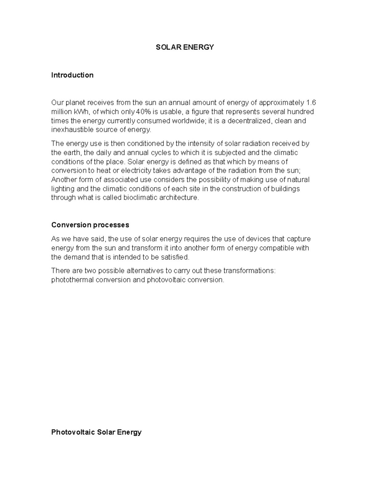Solar energy - SOLAR ENERGY Introduction Our planet receives from the ...
