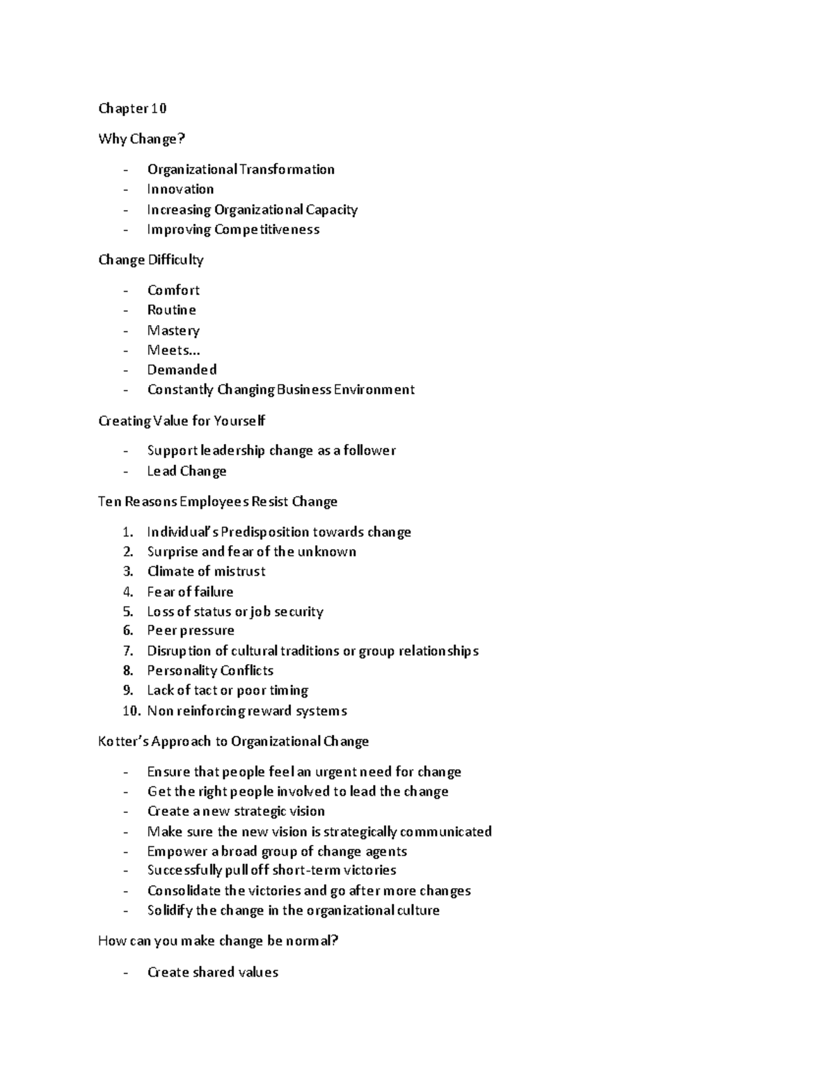 HRM 1101 Chapter 10 - Chapter 10 Why Change? Organizational ...