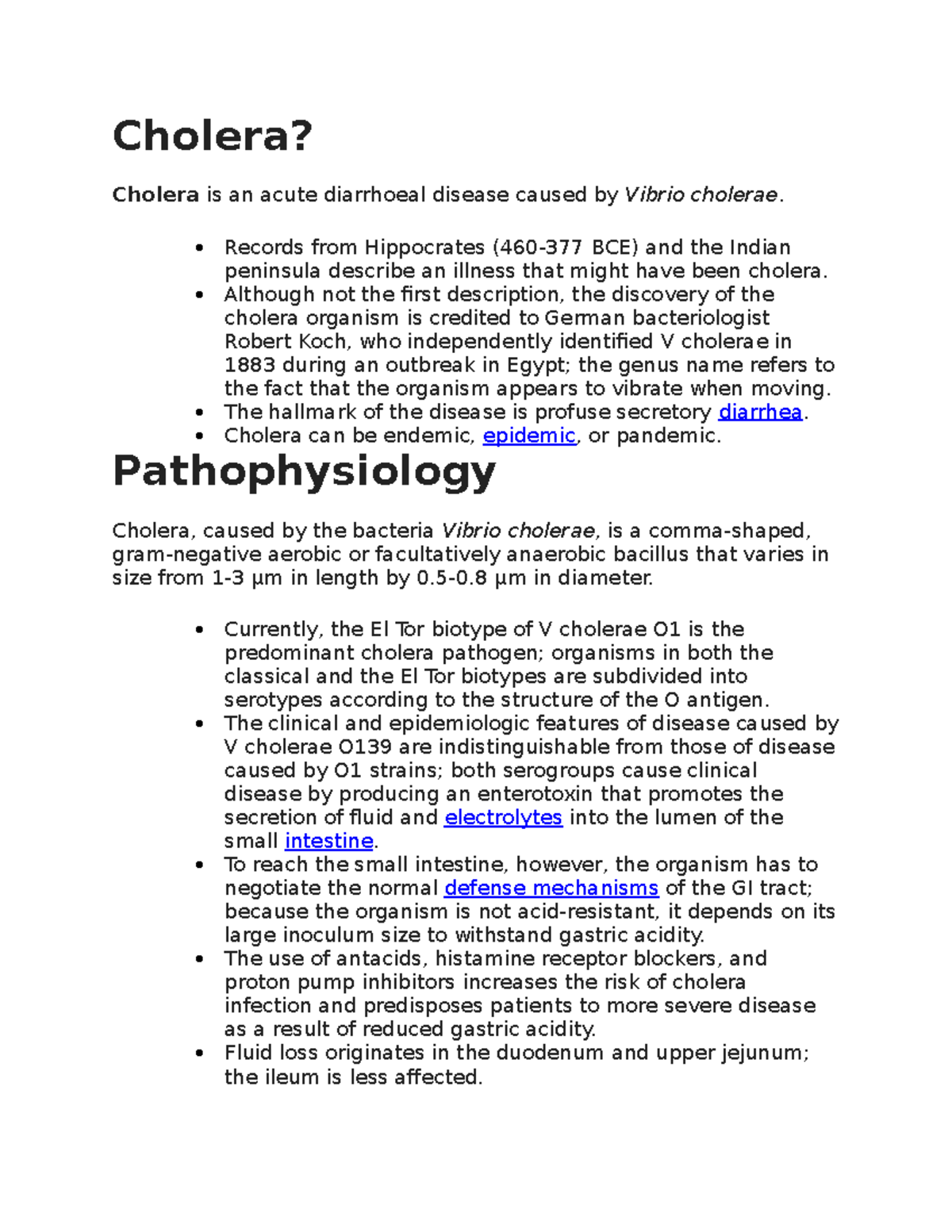 27-1Cholera - Cholera? Cholera is an acute diarrhoeal disease caused by ...