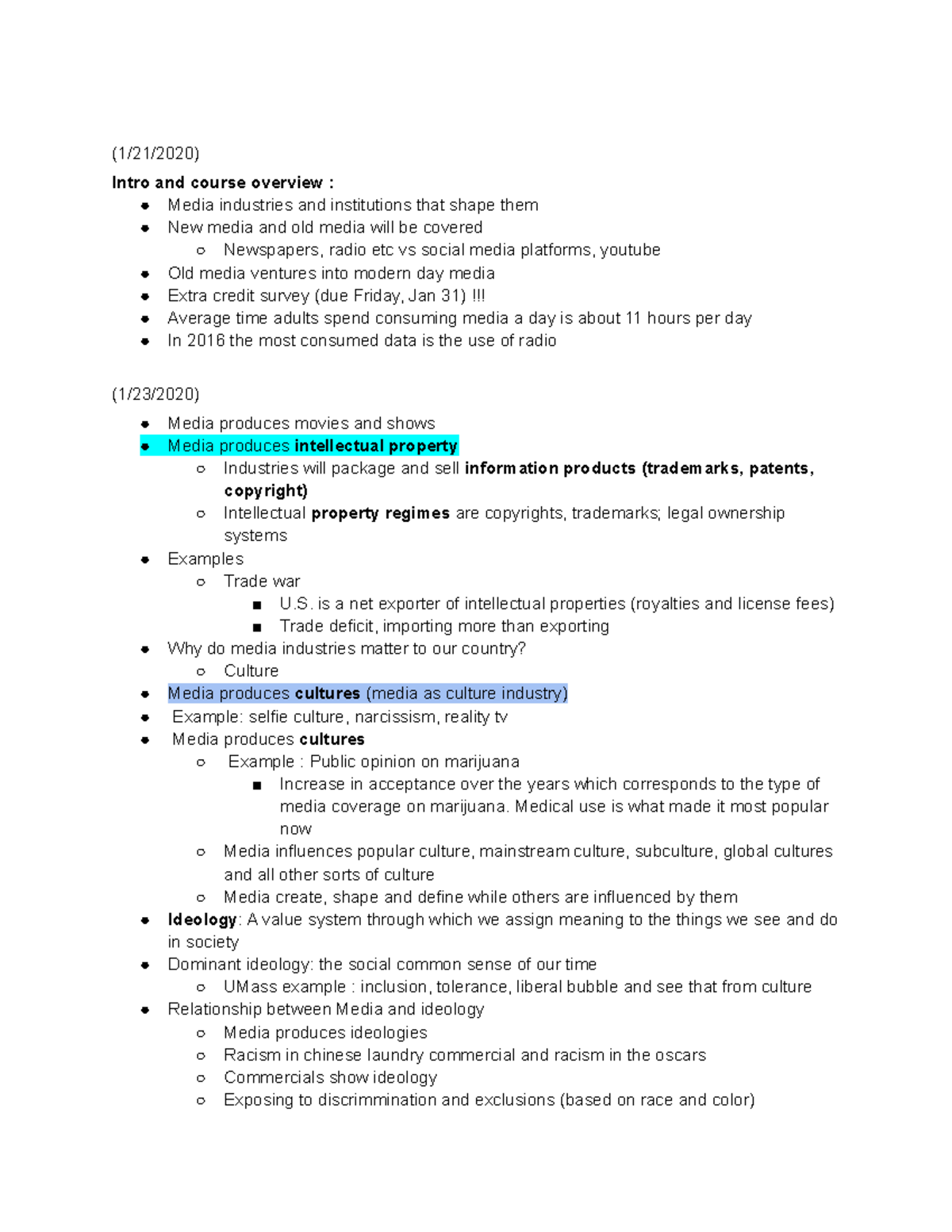 Introduction to Media Industries and Institutions - (1/21/2020) Intro ...