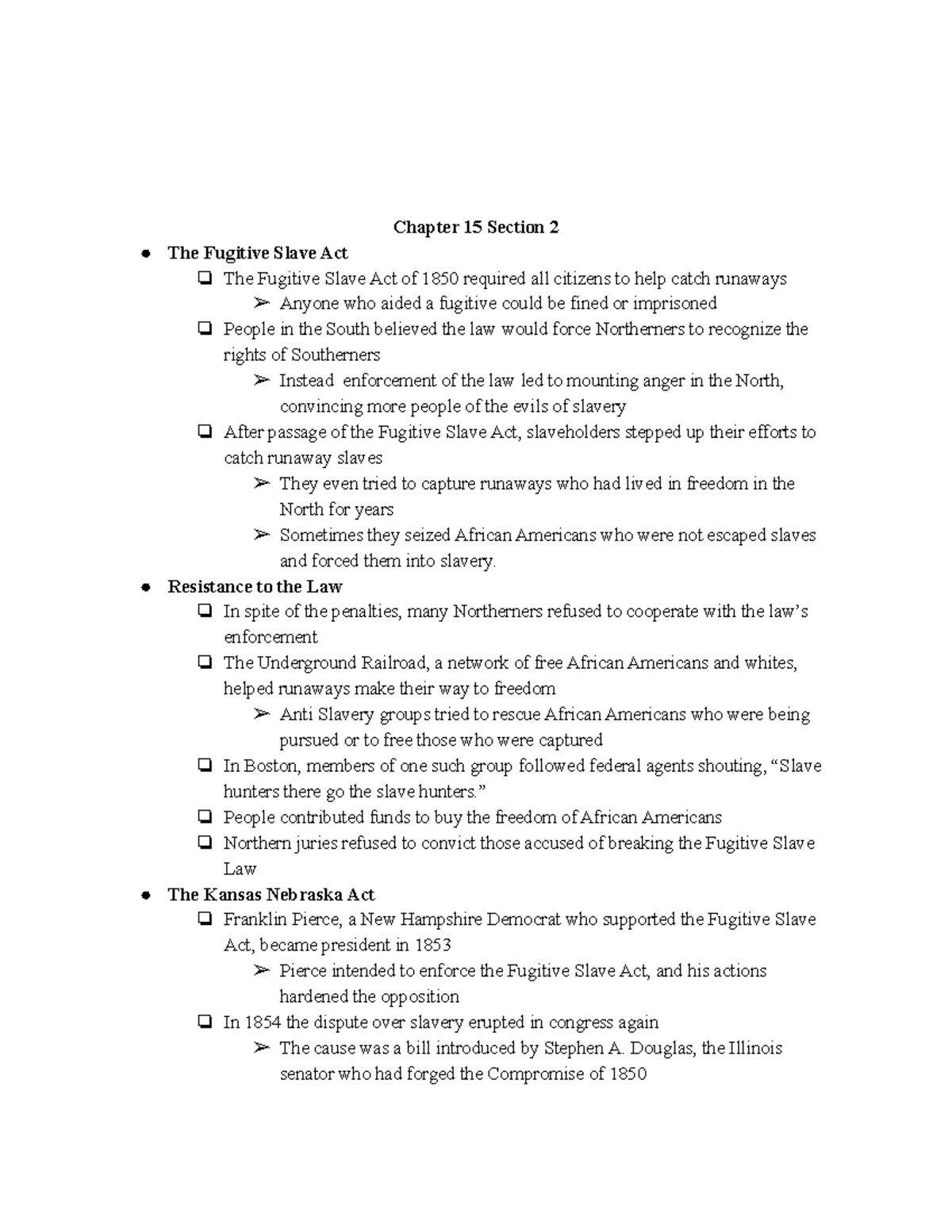 Chapter 15 Section 2 Chapter 15 Section 2 The Fugitive Slave Act The