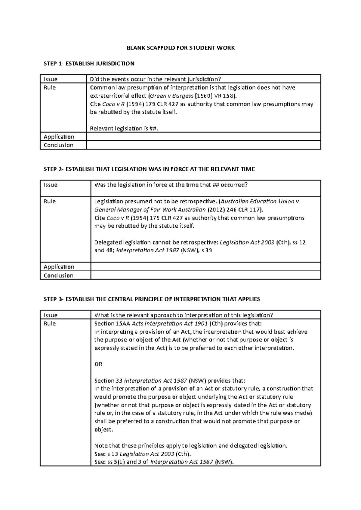 Intructions FOR Statutory Interpretation - BLANK SCAFFOLD FOR STUDENT ...