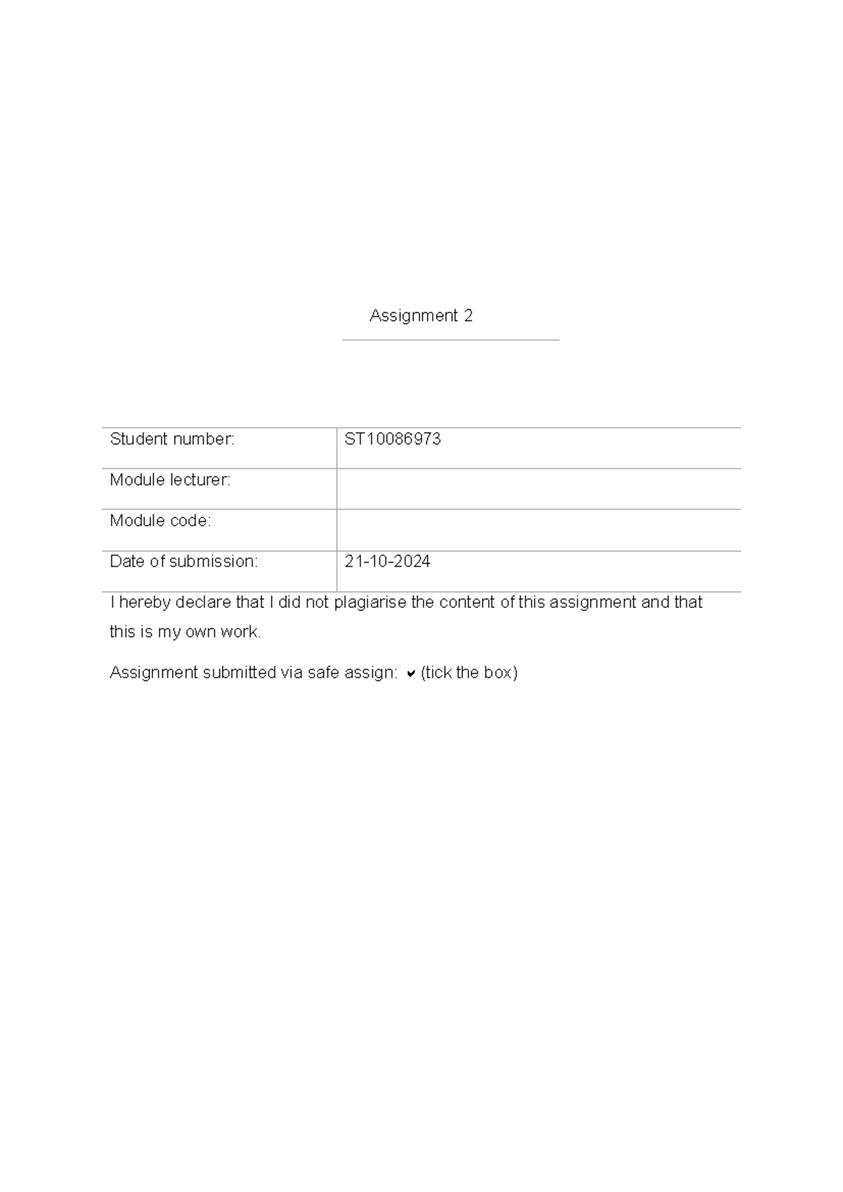 Assignment 2 Research Psychology - Assignment 2 Student number: ST ...