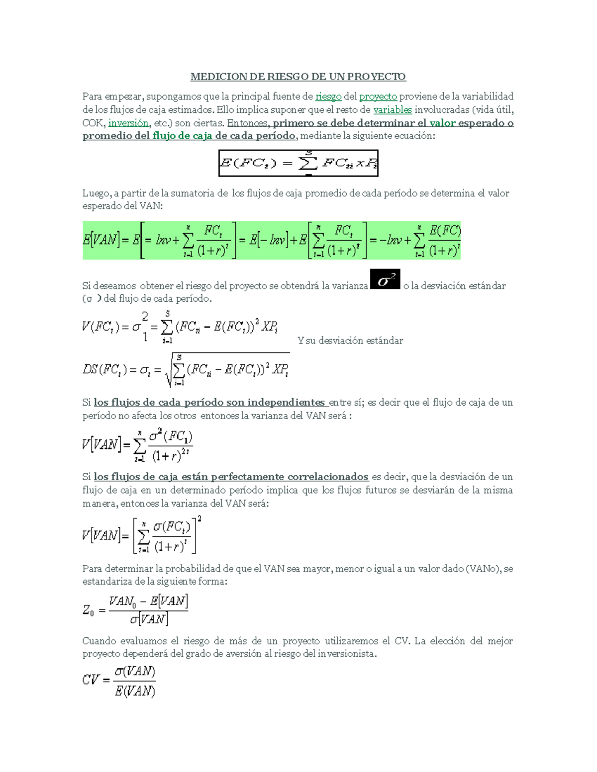 Formulas riesgo - dsfsdfsdfdsfdsfdsf - MEDICION DE RIESGO DE UN ...
