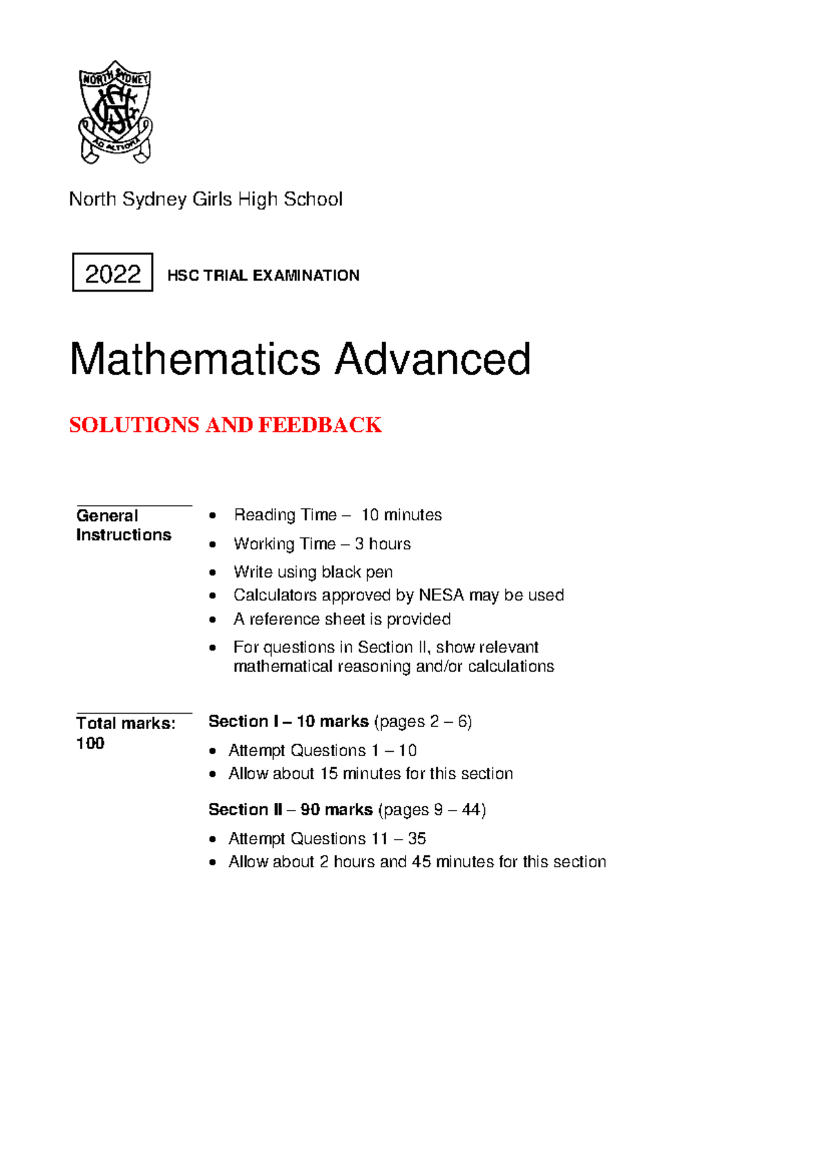2022 Hornsby Girls HS Adv Math Trial Sols - North Sydney Girls High ...