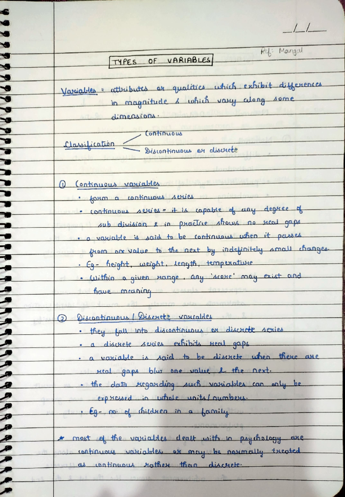Stats notes sem 3 - Ref: Mangal TYPES OF VARIABLES Variables attributes ...