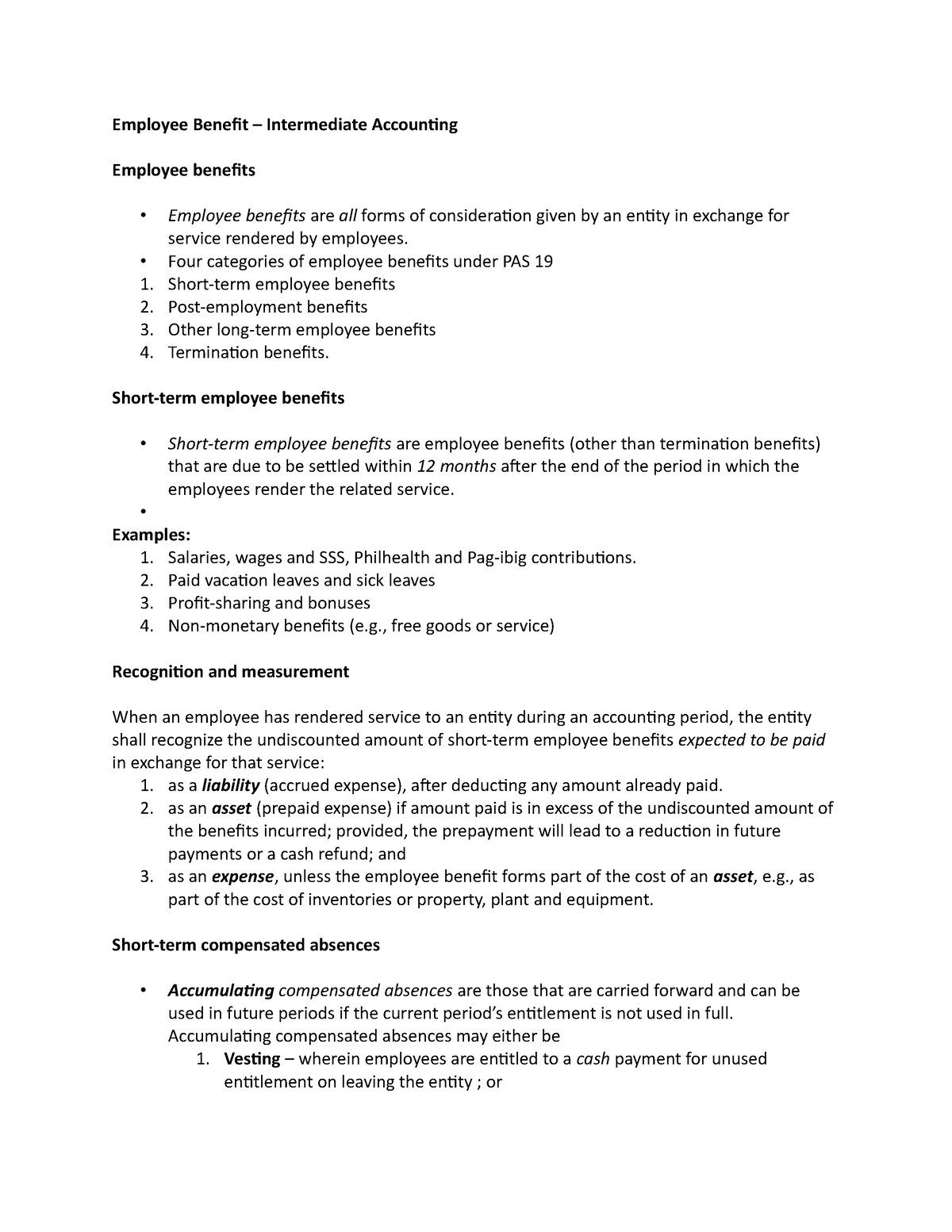 Employee Benefit – Intermediate Accounting - Employee Benefit ...