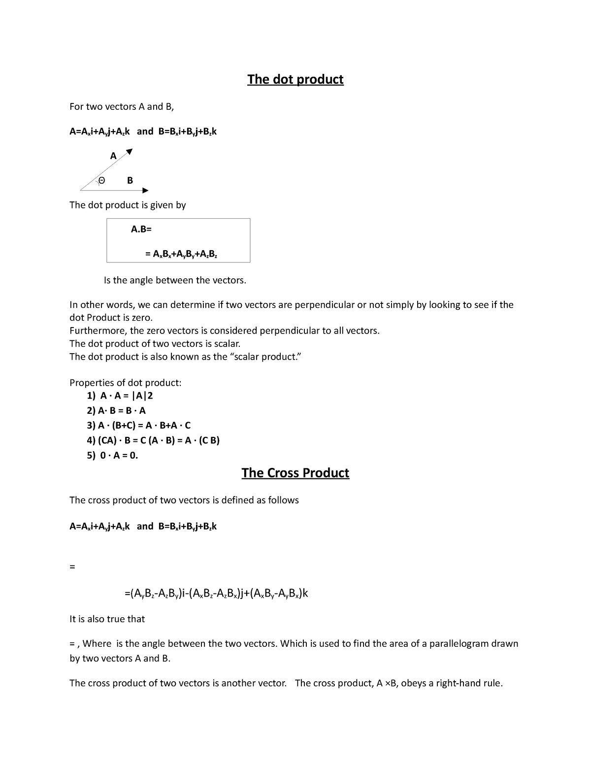 DOT AND Cross Product OF Vector - The Dot Product For Two Vectors A And ...