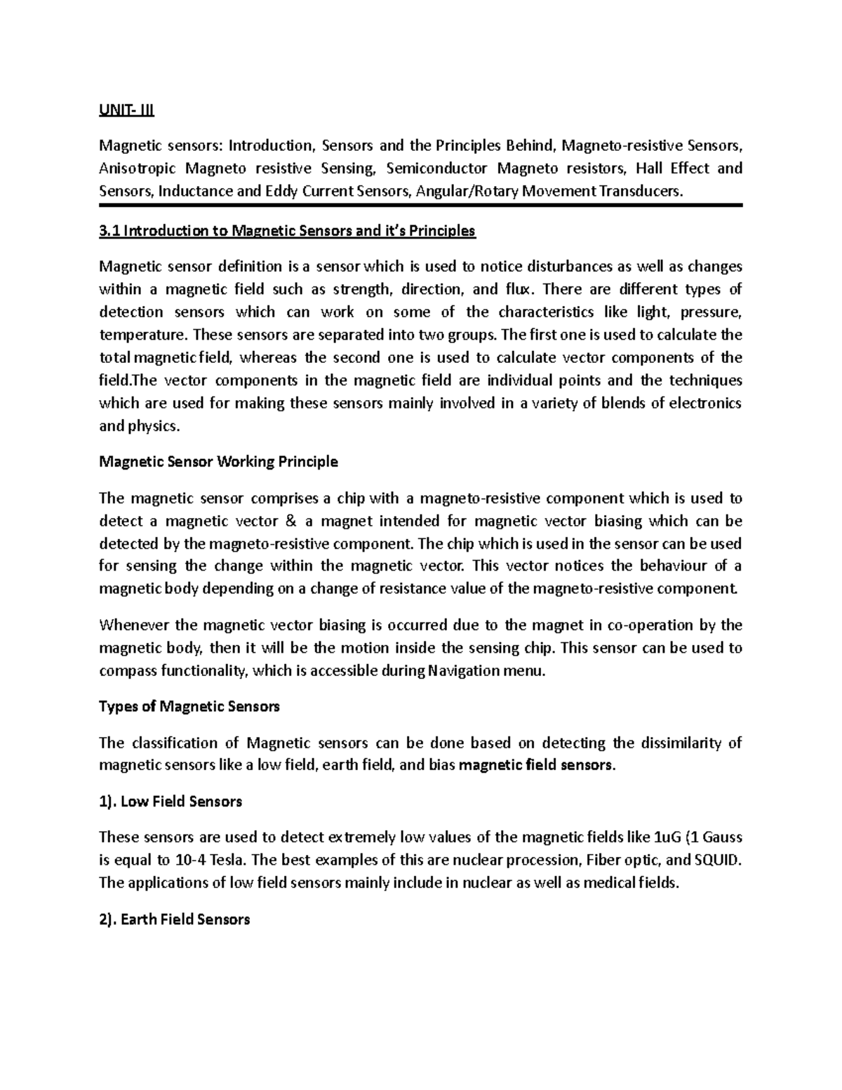 Unit3 Notes EC700PE Electronic Sensors UNIT III sensors