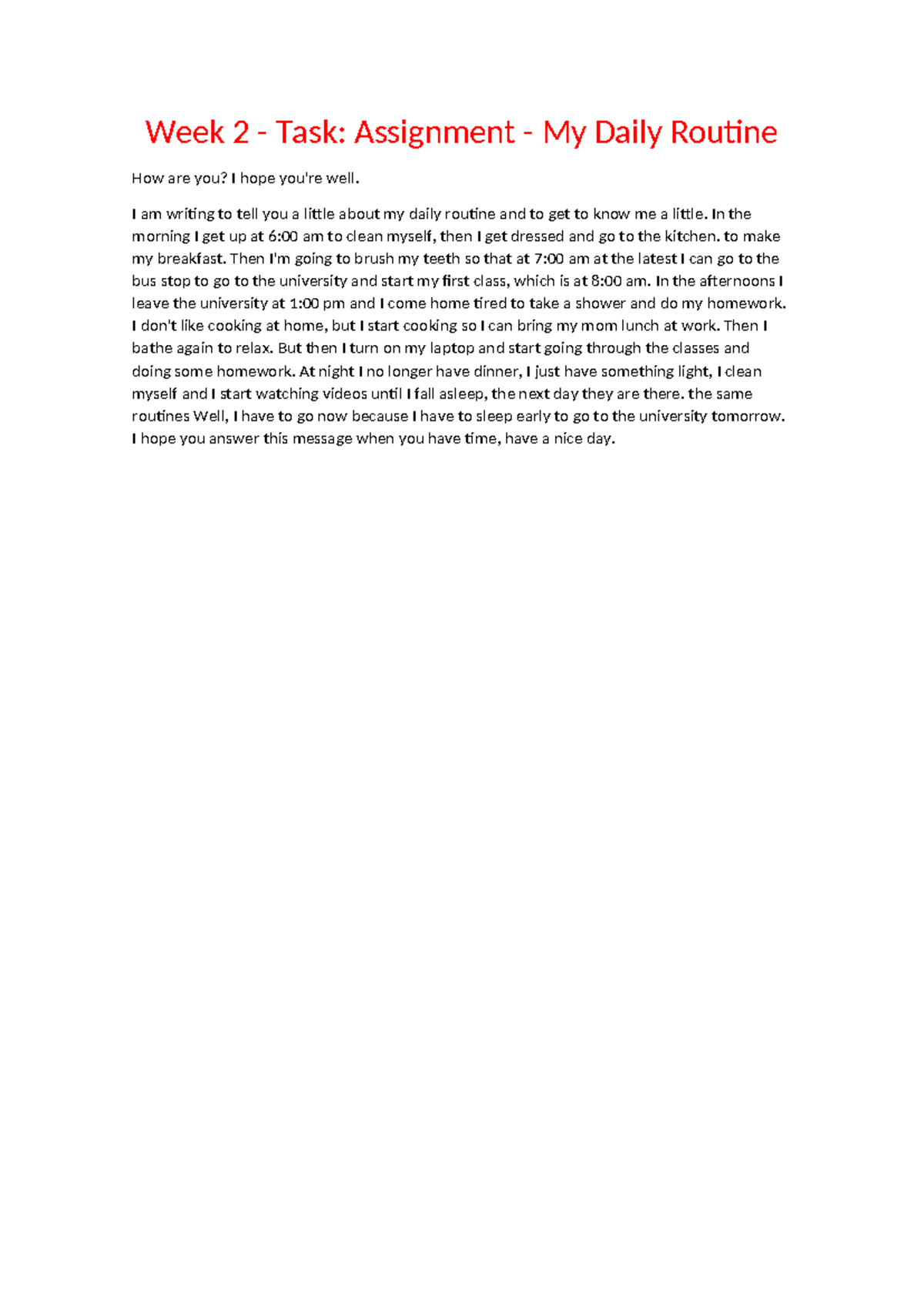Week 2 Task Assignment My Daily Routine - Week 2 - Task: Assignment ...
