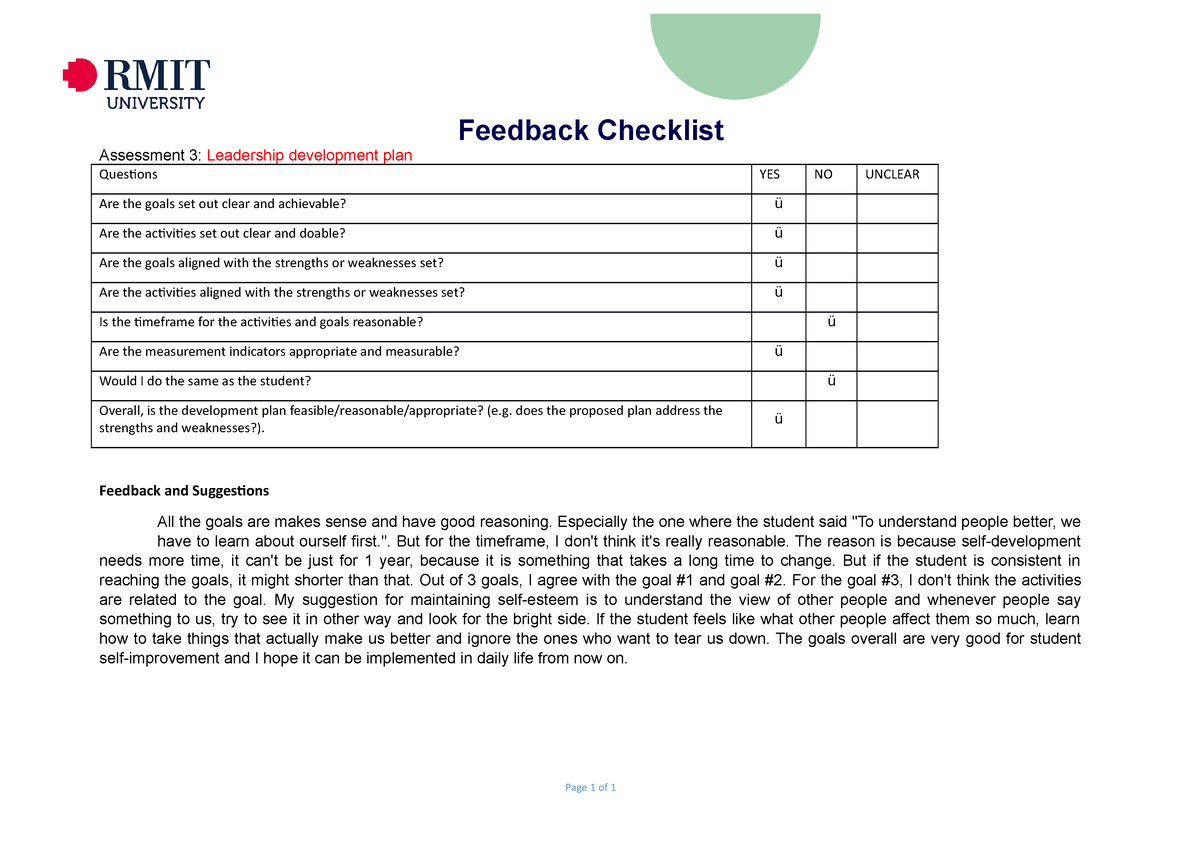 assignment seeking feedback on your leadership