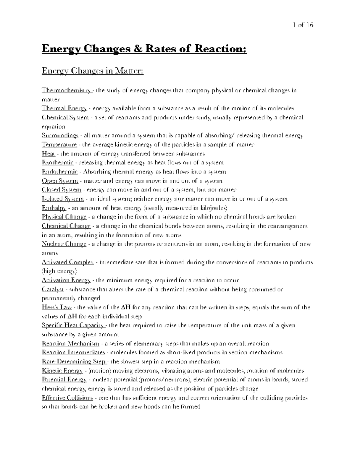 Gr.12 - Chemistry unit 3 - Energy Changes & Rates of Reaction: Energy ...