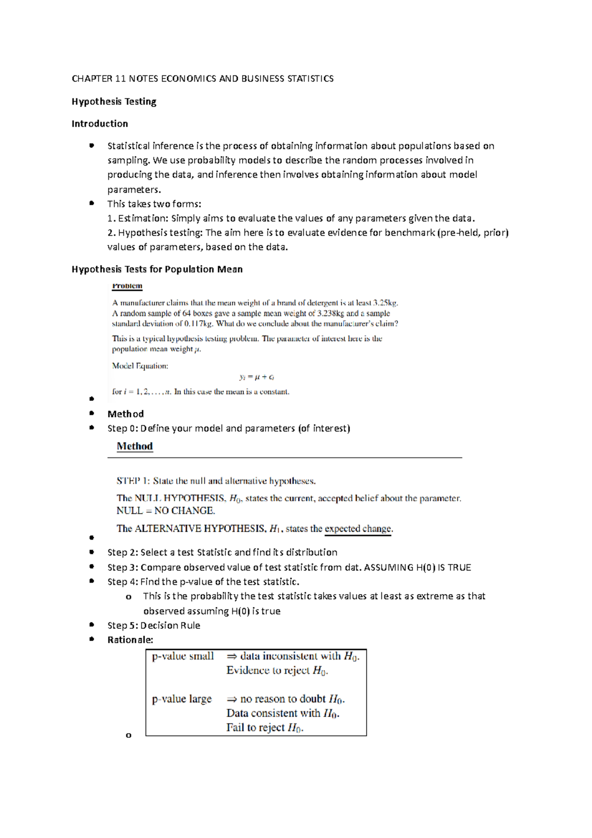 Chapter 11 Notes Economics AND Business Statistics - CHAPTER 11 NOTES ...