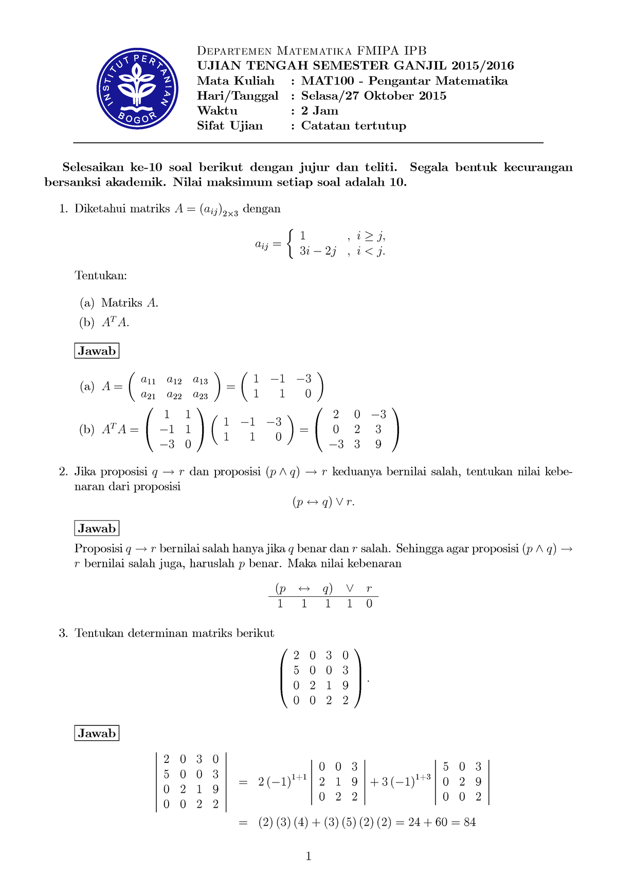 SOAL Jawab UTS PM Ganjil 2015-2016 - Departemen Matematika FMIPA IPB ...