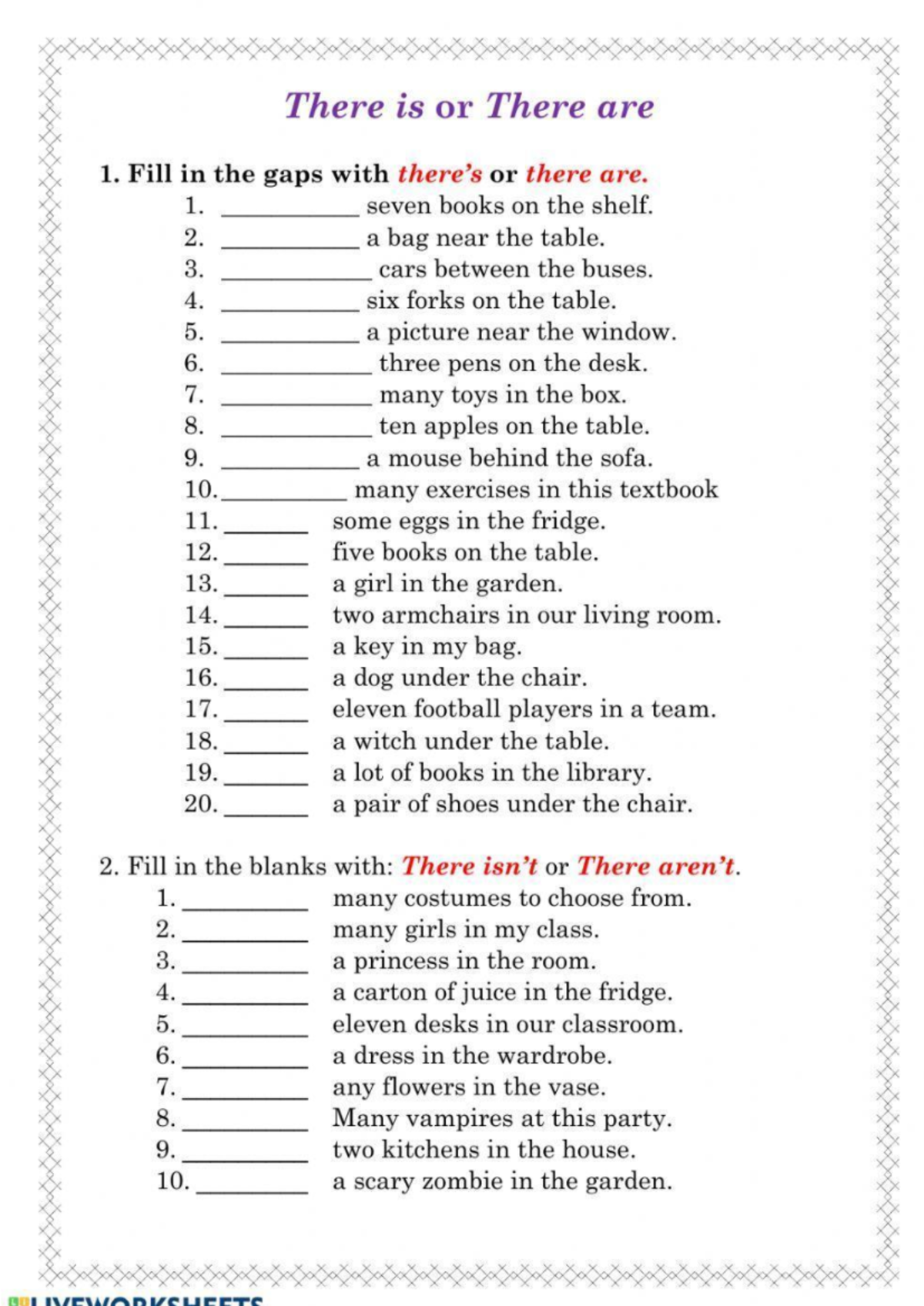 Workshop There is There are - There is or There are 1. Fill in the gaps ...