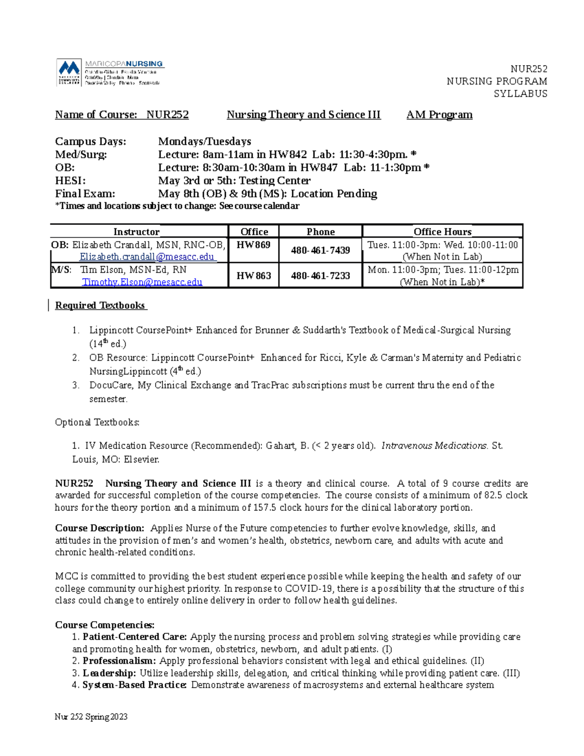 Block 3 syllabus (spring 23) - NURSING PROGRAM SYLLABUS Name of Course ...