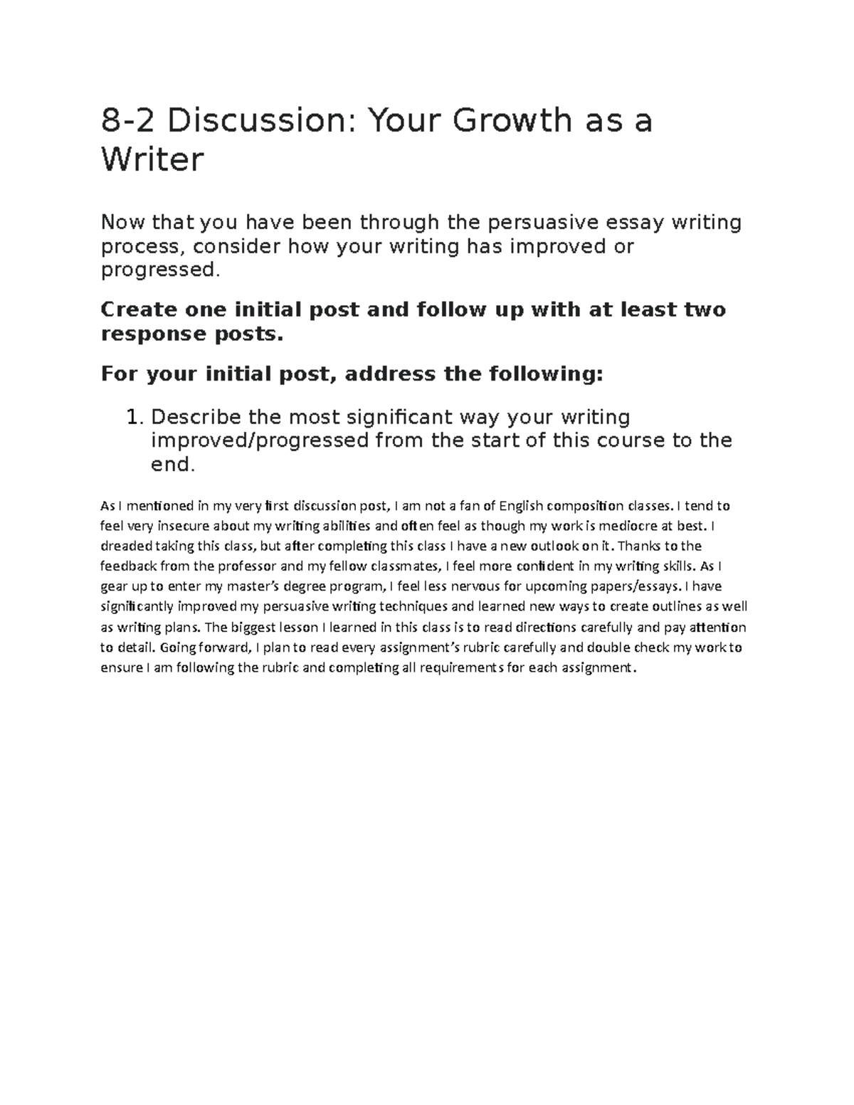 82 Discussion Create one initial post and follow up with at least