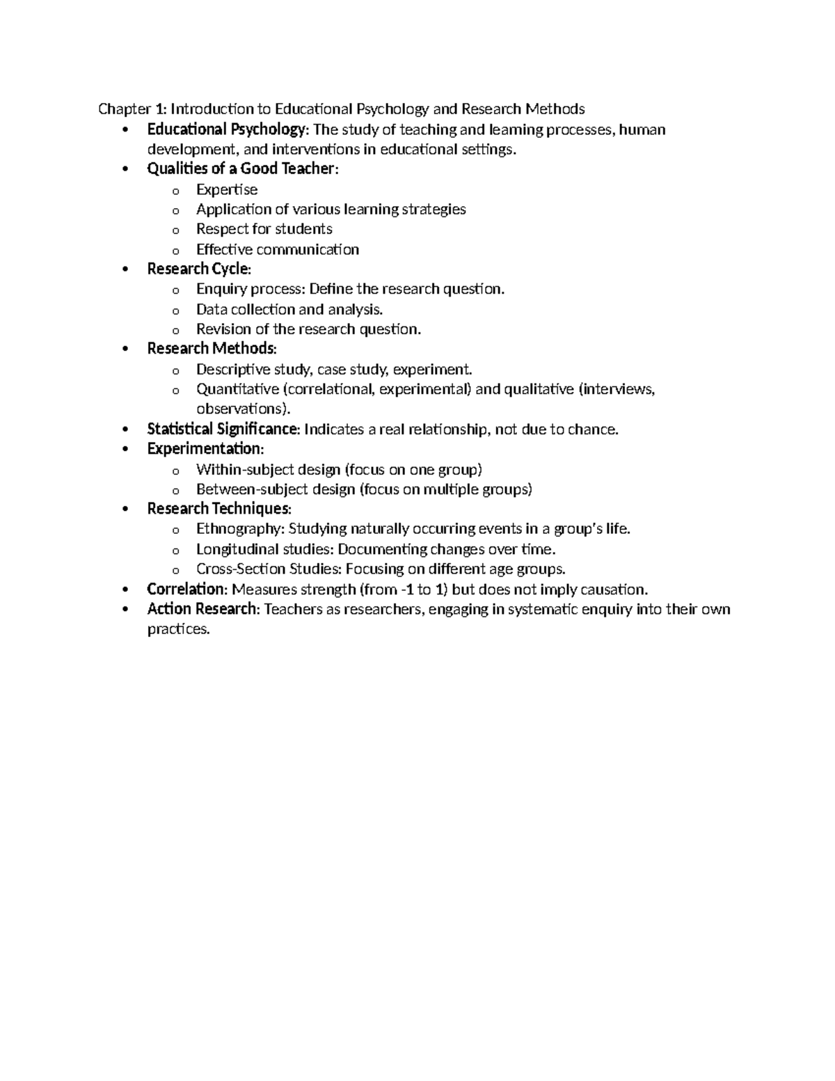 Chapter 1 Notes - Chapter 1: Introduction To Educational Psychology And ...