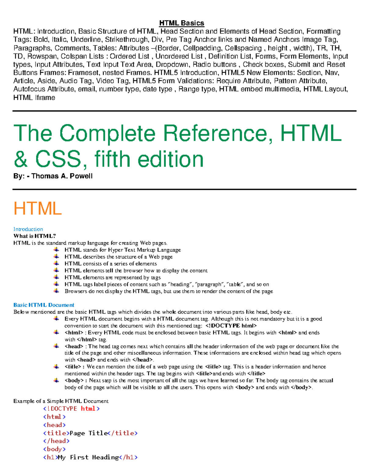 3. HTML Basics - HTML Basics HTML: Introduction, Basic Structure of ...